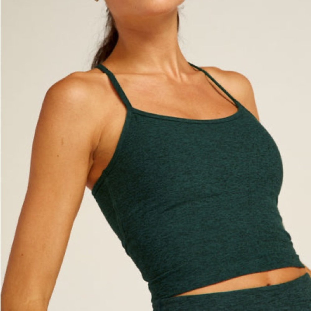 Beyond Yoga Dark Teal Heather Strappy Crop Tank